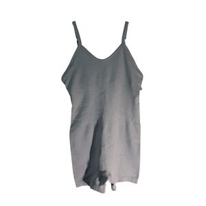 WORKOUT Romper Womens M Gray Nylon Knit One-Piece V-Neck Ribbed Stretch